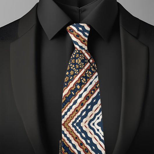 Blaue goldene Creme Rust Zig Zag Geometrisches Mus Krawatte