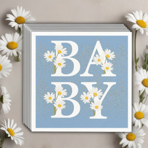 Blaue Goldene Daisy Glitter Glow Babyparty Serviette