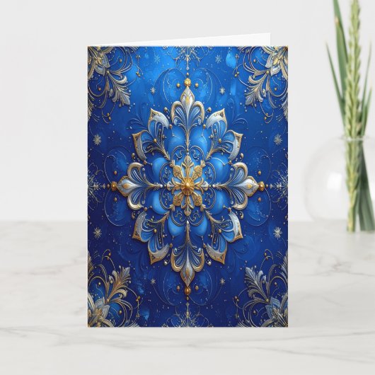 Blaue Goldene Dekorative Feiertagskarte Karte (Vorderseite)
