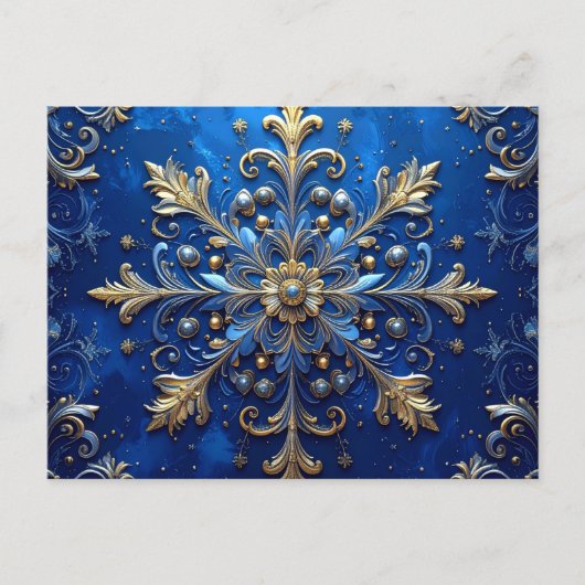 Blaue Goldene Dekorative Feiertagspostkarte Postkarte (Vorderseite)