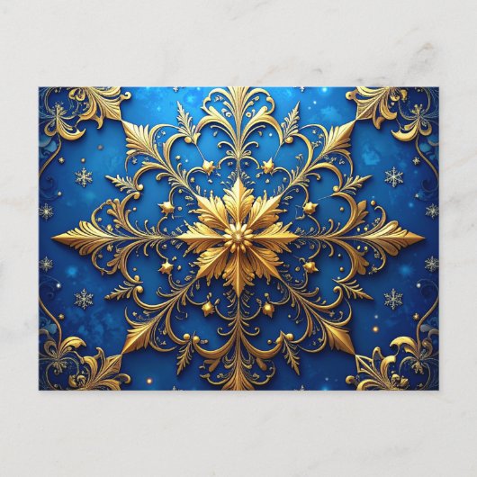 Blaue Goldene Dekorative Feiertagspostkarte Postkarte (Vorderseite)