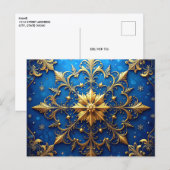 Blaue Goldene Dekorative Feiertagspostkarte Postkarte (Vorne/Hinten)