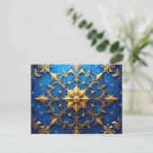 Blaue Goldene Dekorative Feiertagspostkarte Postkarte (Stehend Vorderseite)