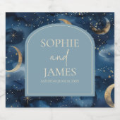 Blaue Goldene Elegante Himmlische Sterne Hochzeit Schaumweinetikett (Einzelnes Label)