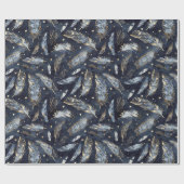 Blaue Goldene Federn Sterne Junggesellinnenabschie Geschenkpapier (Flach)