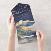 Blaue goldene Foil Gebirge Hochzeit RSVP All In One Einladung (Abreißen)