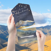 Blaue goldene Foil Gebirge Hochzeit RSVP All In One Einladung