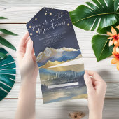 Blaue goldene Foil Gebirge Hochzeit RSVP All In One Einladung