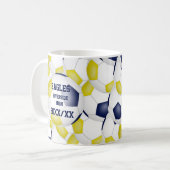 Blaue goldene Fußballmannschaft Farben Trainergesc Kaffeetasse (Vorderseite Links)