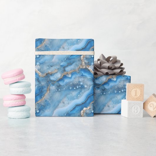 Blaue & Goldene Geode Geschenkpapier (Babyparty)