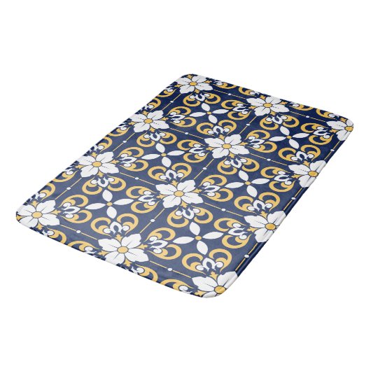 Blaue goldene geometrische dekorative marokkanisch badematte (Schrägansicht)