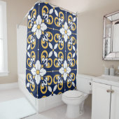 Blaue goldene geometrische dekorative marokkanisch duschvorhang (Beispiel)