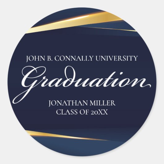 Blaue goldene geometrische formale Graduierungspar Runder Aufkleber (Vorderseite)