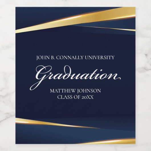 Blaue goldene geometrische formale Graduierungspar Weinetikett (Einzelnes Label)