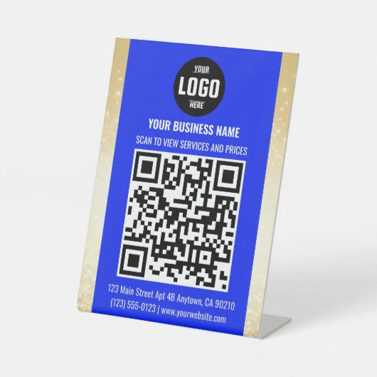 Blaue & Goldene Geschäft QR-Code-Ständer-Schild Sockelschild (Vorderseite)