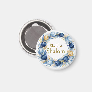 Blaue Goldene Girlande, Shabbat Shalom Aquarell Gl Magnet