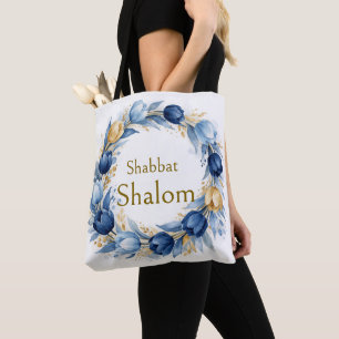 Blaue Goldene Girlande, Shabbat Shalom Aquarell Gl Tasche