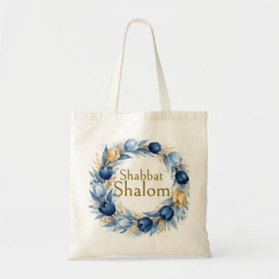 Blaue Goldene Girlande, Shabbat Shalom Aquarell Gl Tragetasche