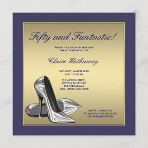 Blaue Goldene High Heels Frau 50. Geburtstag Einladung