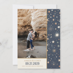 Blaue & Goldene Himmelhochzeit Save The Date