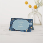 Blaue Goldene Himmels-Hochzeit Eleganter Sternenhi Platzkarte (Rückseite)