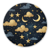 Blaue goldene Himmelsmornsterne Keramikknauf (Vorderseite)