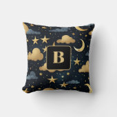 Blaue goldene Himmelsmornsterne Monogramm Kissen (Vorderseite)