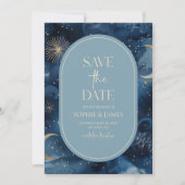 Blaue Goldene Himmlische Elegante Sternenhimmel-Ho Save The Date (Vorderseite)
