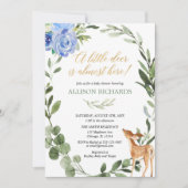 Blaue goldene Hirschjunge Babydusche Einladung (Vorderseite)