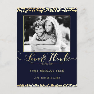 Blaue & Goldene Konfetti-Foto-Hochzeit Danke Postkarte