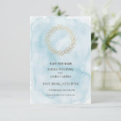 Blaue Goldene Kranz Hochzeit Save The Date (Stehend Vorderseite)