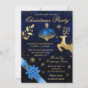 Blaue & Goldene Kugel & Band Weihnachtsfeier Einladung