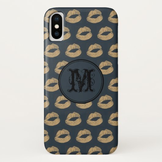 Blaue goldene Lippen Gothic Personalisiert Monogra Case-Mate iPhone Hülle (Rückseite)