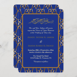 Blaue goldene, luxuriöse Muslimhochzeit Einladung
