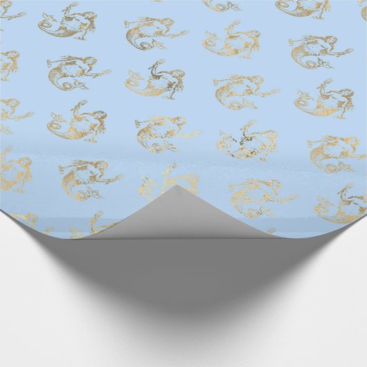 Blaue/goldene Meerjungfrau-Muster Geschenkpapier (Ecke)