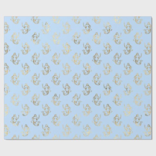 Blaue/goldene Meerjungfrau-Muster Geschenkpapier (Flach)