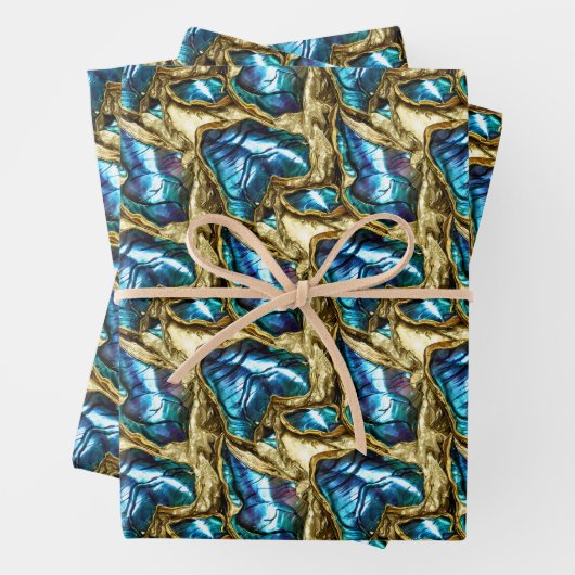 Blaue goldene pauschale Muschel schimmert Muscheln Geschenkpapier Set (Beispiel)