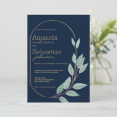 Blaue goldene Pfefferminze grünes Blattwerk Blüten Einladung (Stehend Vorderseite)