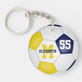 Blaue goldene Schulfarben Fußball-Tasche Schlüsselanhänger
