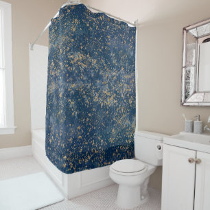 Blaue & Goldene Sprenkel-Glamour Moderne Duschvorhang