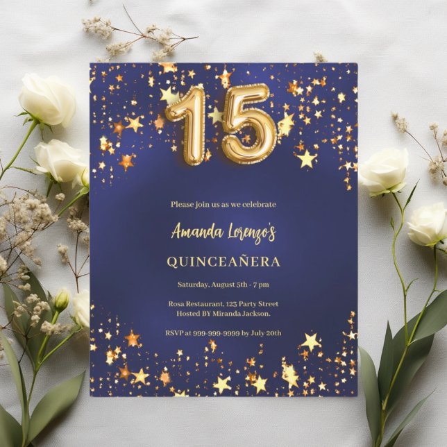 Blaue goldene Sterne der Quinceanera Einladung (Von Creator hochgeladen)