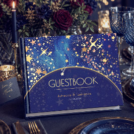 Blaue goldene sternenklare Nacht himmlische magisc Gästebuch