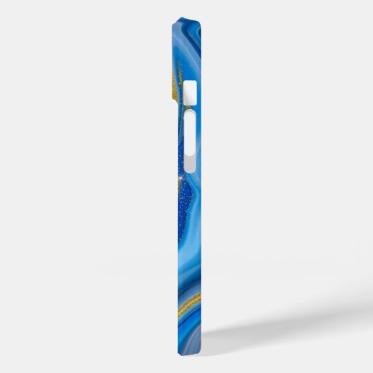 Blaue goldene Swirle-Monogramm Case-Mate iPhone Hülle (Rückseite / Links)