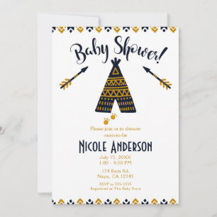 Blaue & Goldene Tipi Moderne Chic Babyparty Einladung