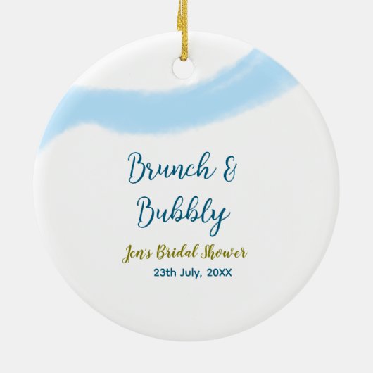 Blaue goldene Wasserfarbenblase und Brunch Bridsh Keramik Ornament (Hinten)