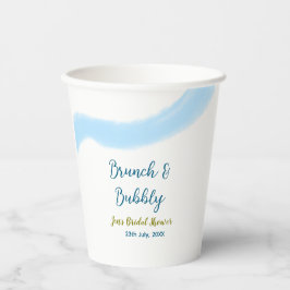 Blaue goldene Wasserfarbenblase und Brunch Bridsh Pappbecher