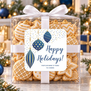 Blaue Goldene Weihnachtsdekorationen und Punkte Fe Quadratischer Aufkleber