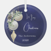 Blaue goldene weiße Bauern Weihnachten Ornament Aus Glas (Vorderseite)