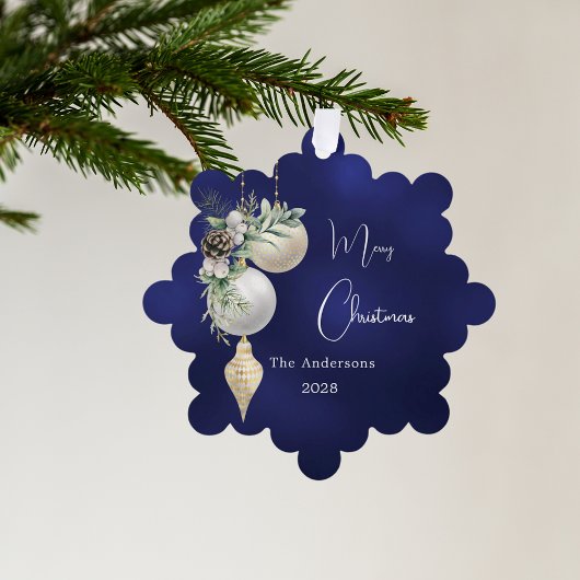 Blaue goldene weiße Bauern Weihnachten Ornament Karte