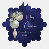 Blaue goldene weiße Bauern Weihnachten Ornament Karte (Vorderseite)